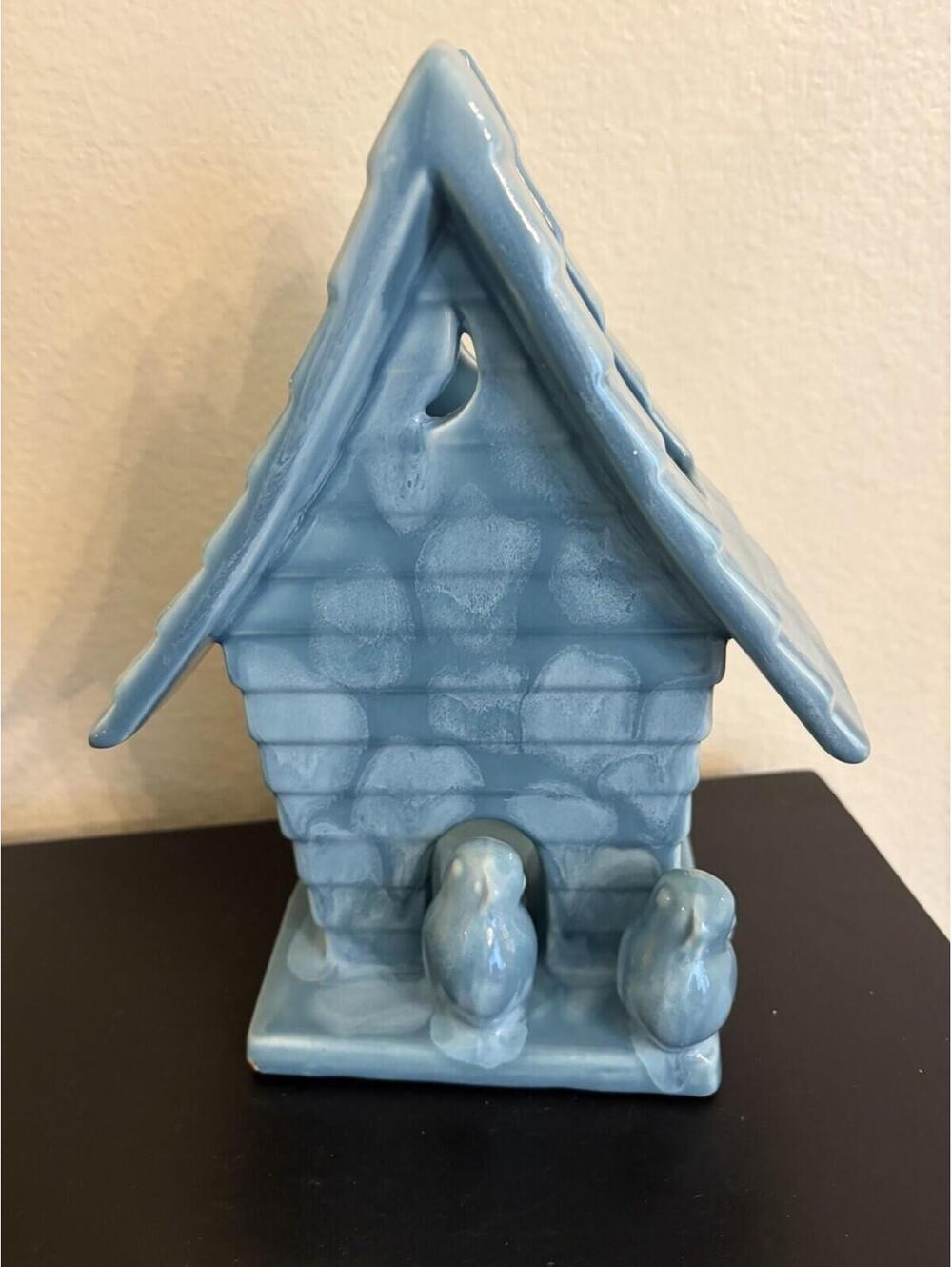 VTG Royal Haeger USA Pottery Birdhouse Planter/Vase  R287 Blue Two Birds